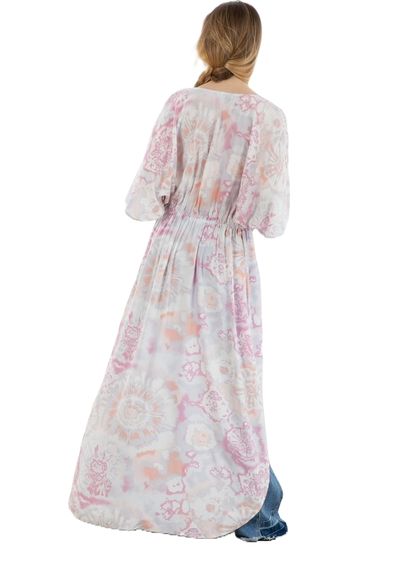 Lovestitch Pink Tie Dye Open Front Bohemian Kimono | Dawnpetal Drift - Image 5