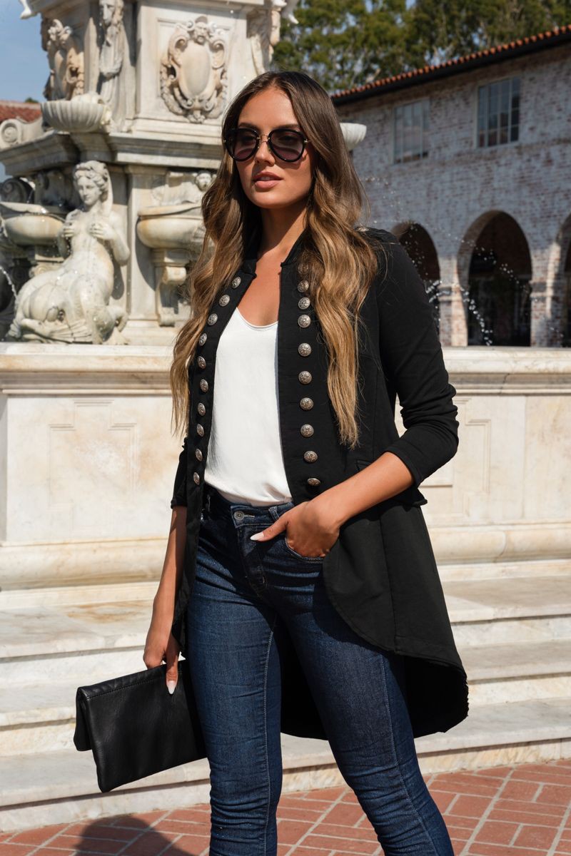 Venti6 Midnight Sentinel Hi‑Lo Military Jacket | Obsidian Regiment Drape - Image 4