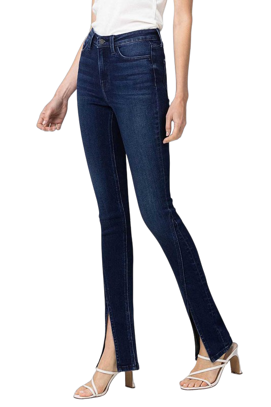 Flying Monkey Hebe High‑Rise Slim Straight Split Leg Jeans | Indigo Riftline - Image 5