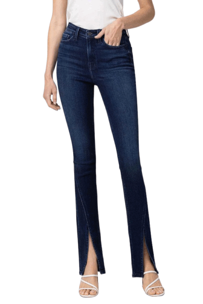 Flying Monkey Hebe High‑Rise Slim Straight Split Leg Jeans – Indigo Riftline – Shades of Luna