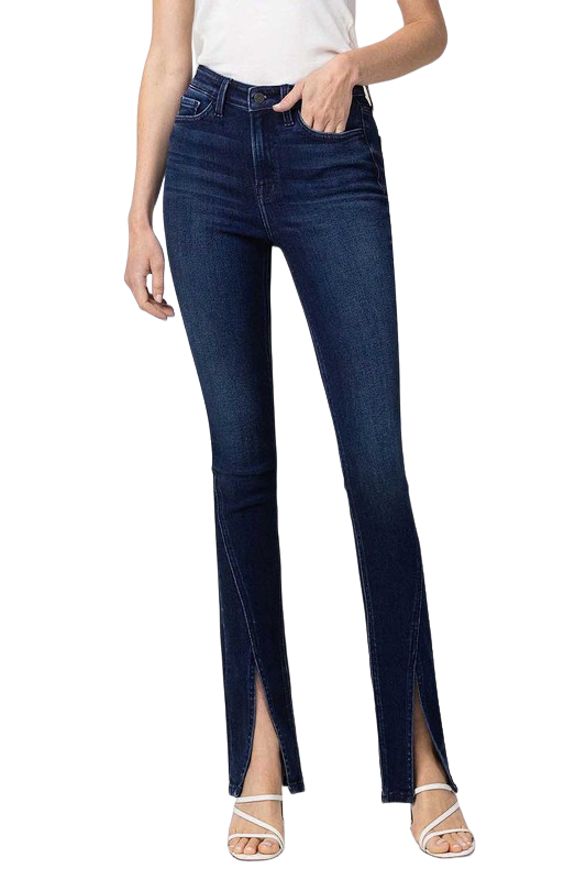 Flying Monkey Hebe High‑Rise Slim Straight Split Leg Jeans – Indigo Riftline – Shades of Luna