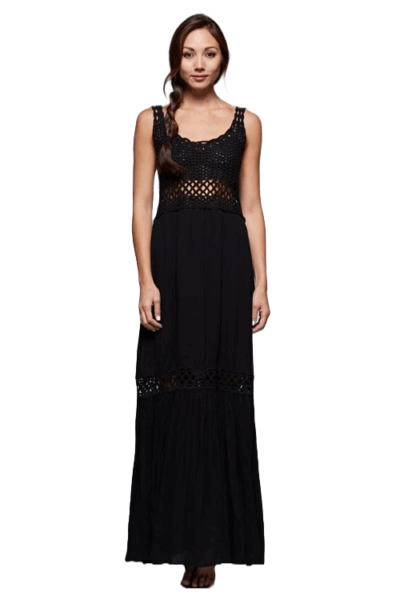 Lovestitch Black Crocheted Tiered Maxi Dress IMP-8061
