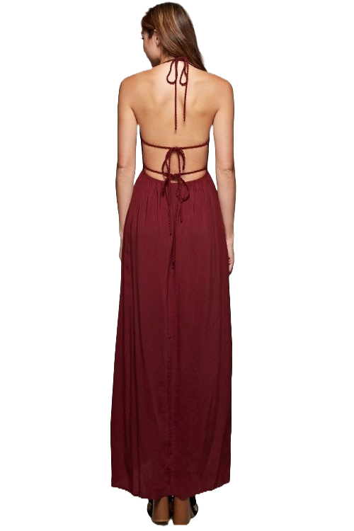 Lovestitch Merlot Braided Halter Maxi Dress | Wine‑Moon Ceremony - Image 2
