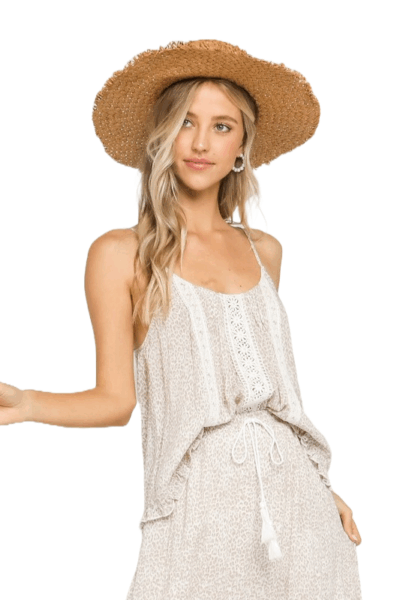 Olivaceous Leopard Crochet Trim Tank Top Cami 21-25LTJ