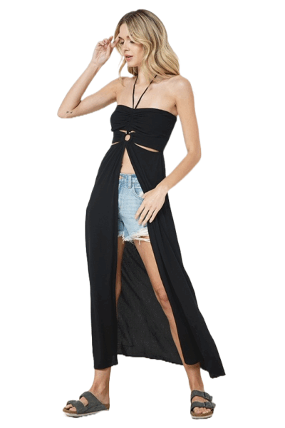 Illa Illa Black O Ring Split Front Halter Maxi Top IM6241