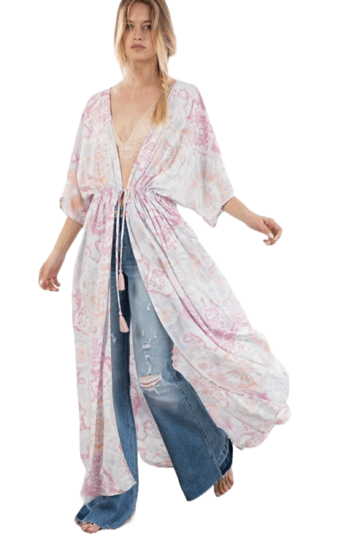 LoveStitch Pink Tie Dye Open Front Bohemian Kimono I-72354W-RJM-BB