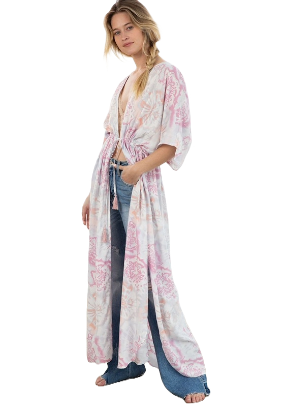 Lovestitch Pink Tie Dye Open Front Bohemian Kimono | Dawnpetal Drift - Image 2