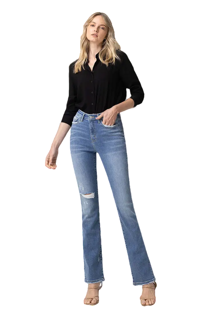 Flying Monkey Allium High‑Rise Mini Bootcut Jeans | Indigo Prairie Flare - Image 3