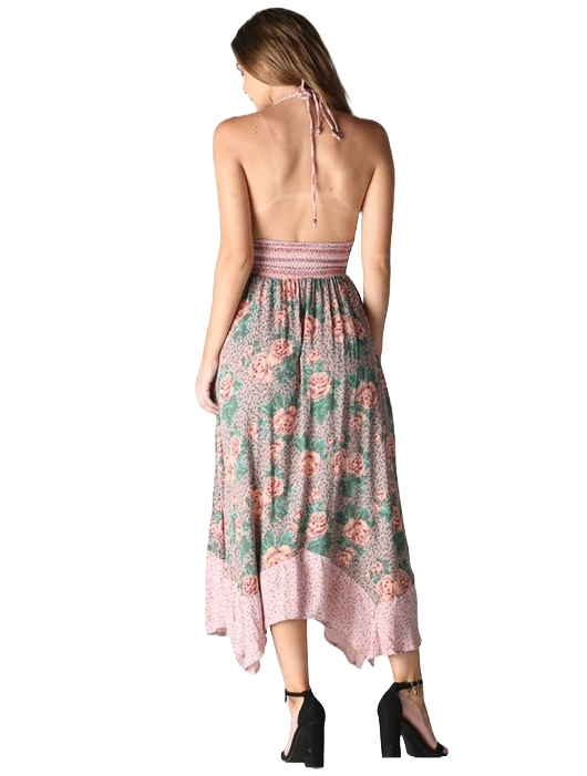 Lovestitch Pink Floral Hanky Hem Halter Dress | Rose‑Garden Scarf‑Hem Reverie - Image 2