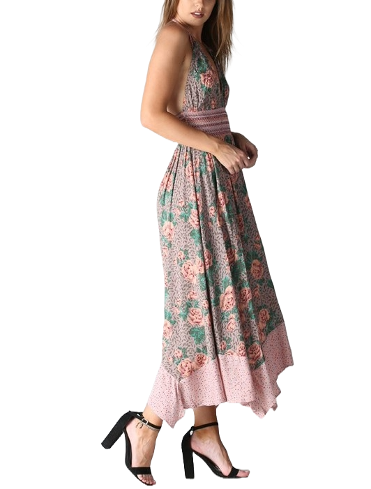 Lovestitch Pink Floral Hanky Hem Halter Dress | Rose‑Garden Scarf‑Hem Reverie - Image 3