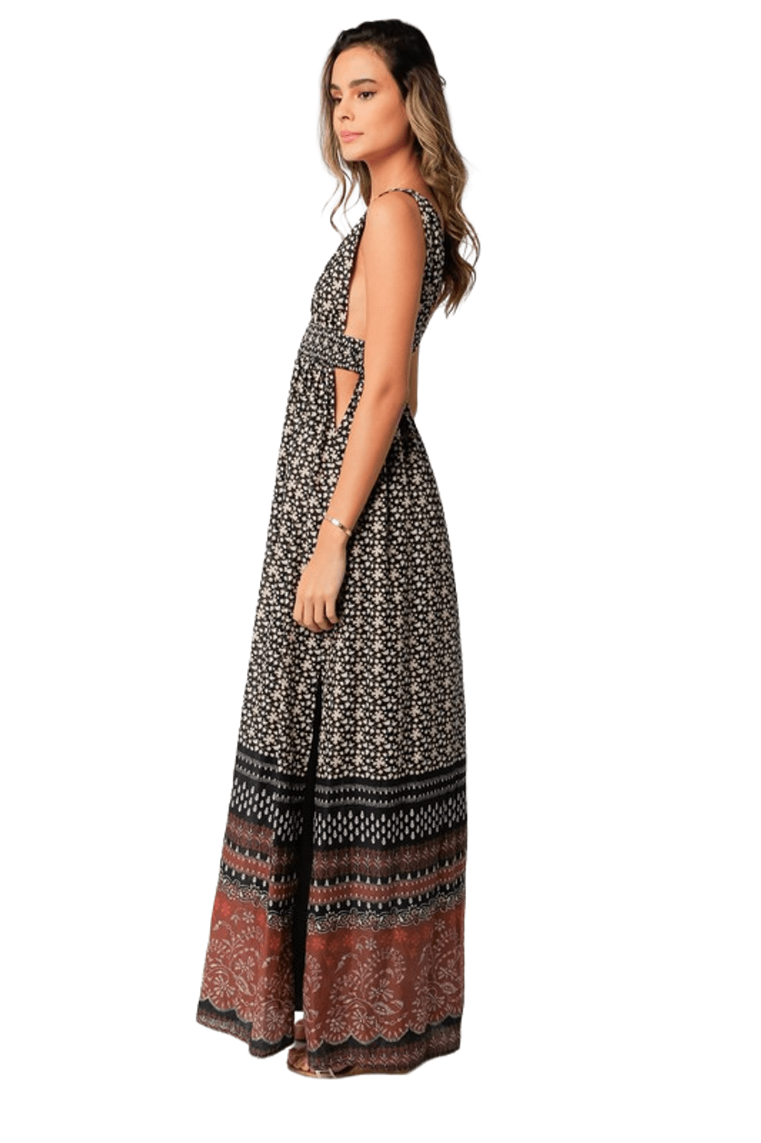 Olivaceous Obsidian Earth Goddess Cut‑Out Maxi Dress | Shadow‑Bloom Temple Silhouette - Image 3