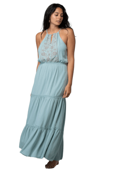 Lovestitch Seafoam & Taupe Bohemian Embroidered Tiered Halter Maxi Dress I-72791WL-RRR