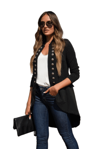Venti6 Black Hi Lo Sgt Pepper Military Jacket 518655