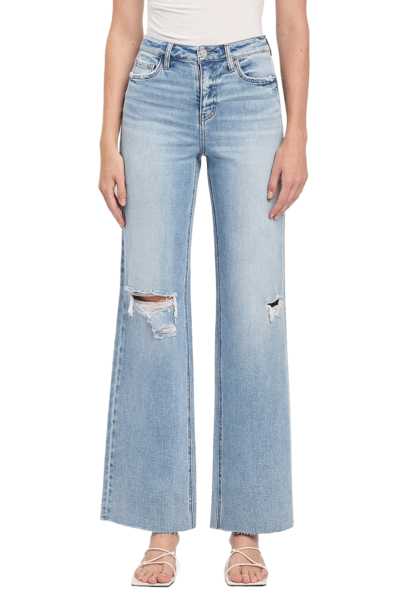 VERVET by Flying Monkey High Rise Cut Raw Hem Wide Leg Jeans T6597