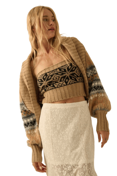 Promesa Taupe Alpine Knit Shrug Bolero & Tube Top Set UTC0659