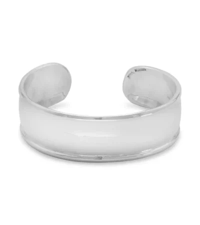High‑shine sterling silver cuff bracelet with a smooth, polished finish.