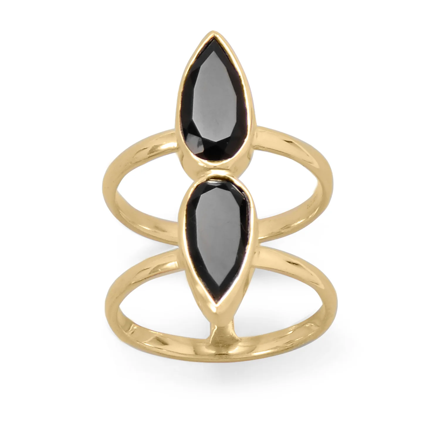 Vesper Double Onyx Ring | 14K Gold Vermeil Twin‑Stone Band - Image 2