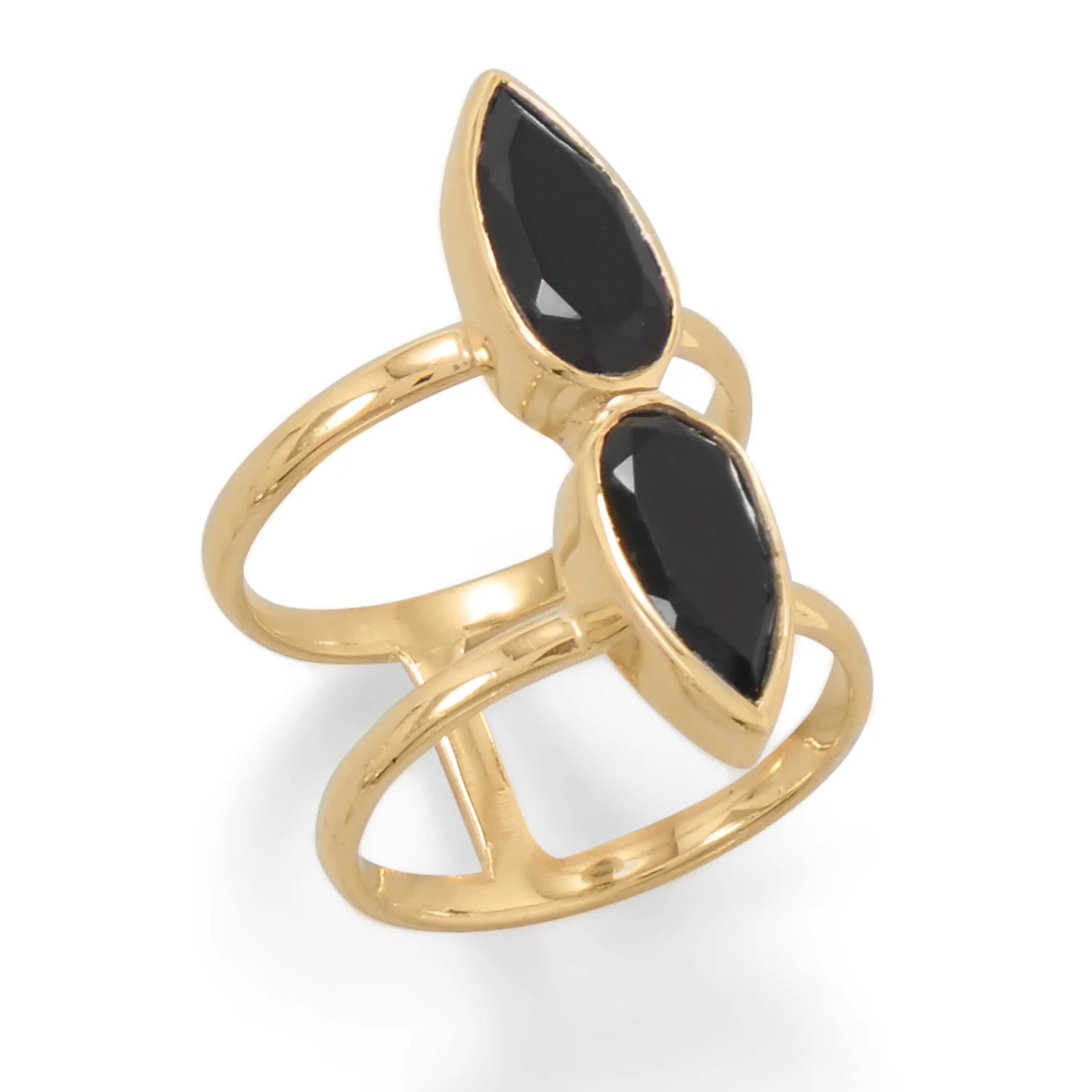 Vesper Double Onyx Ring | 14K Gold Vermeil Twin‑Stone Band - Image 3