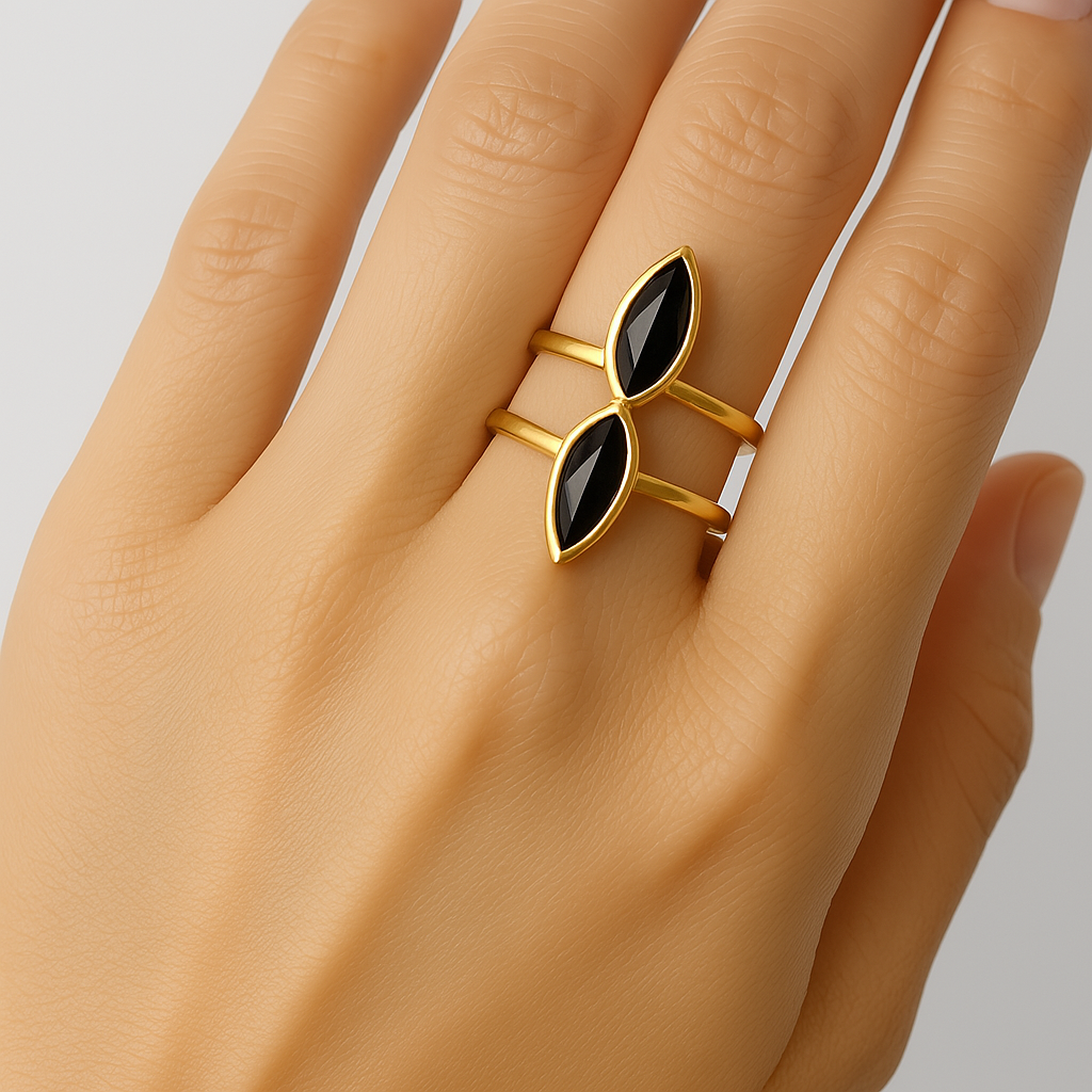 Vesper Double Onyx Ring | 14K Gold Vermeil Twin‑Stone Band - Image 4