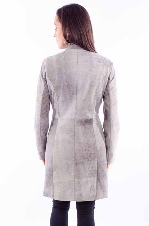Scully Gray Genuine Leather Coat with Mandarin Collar | Dusk‑Forged Sovereign Coat - Image 2