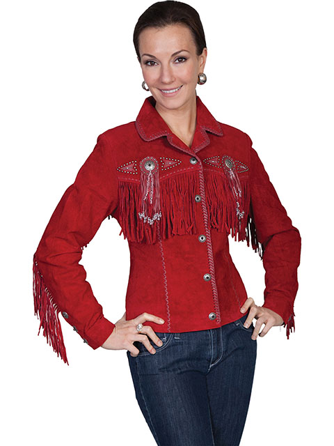 Scully Red Genuine Suede Fringed & Beaded Jacket L152