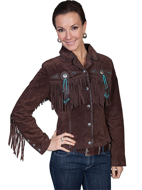 Scully Brown Genuine Suede Fringed & Beaded Jacket L152