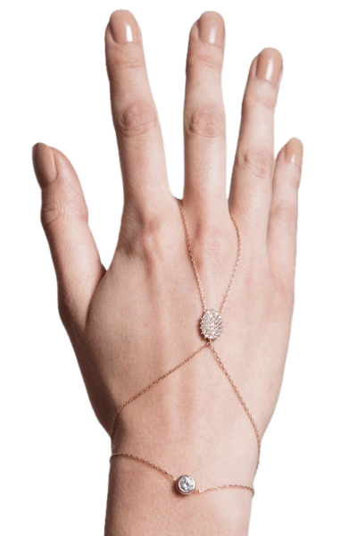 18K gold‑vermeil hand chain with CZ crystal accents.