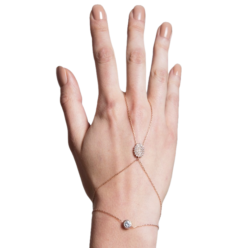 18K gold‑vermeil hand chain with CZ crystal accents.