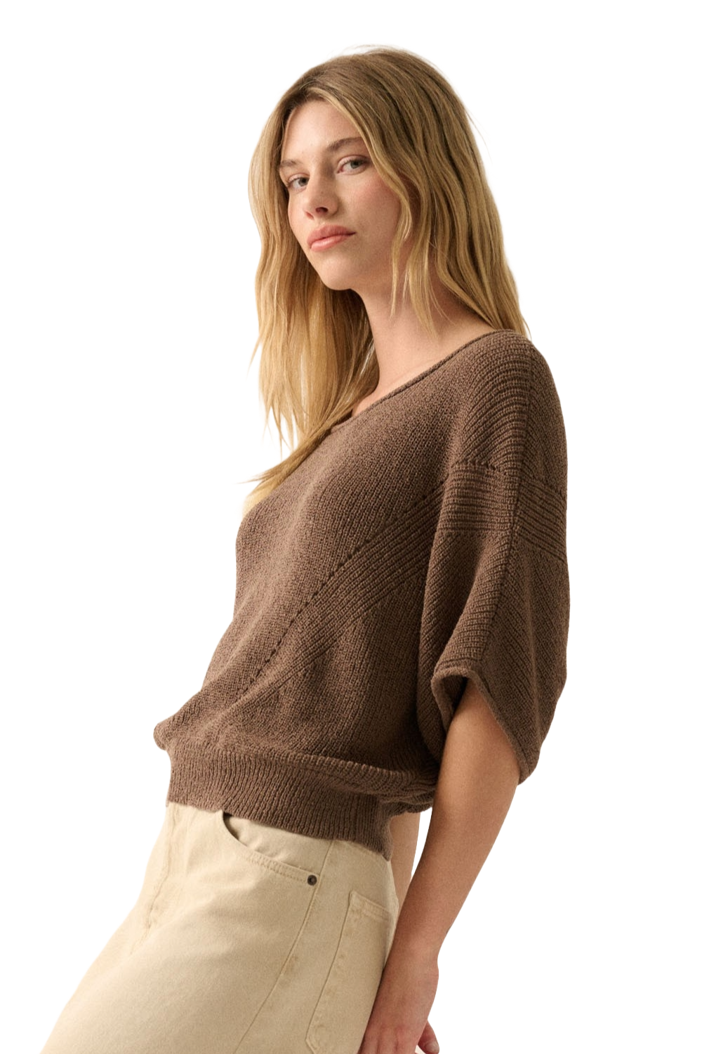 Promesa Espresso Solstice Pointelle Knit Sweater | Soft‑Brown Twilight Weave - Image 5