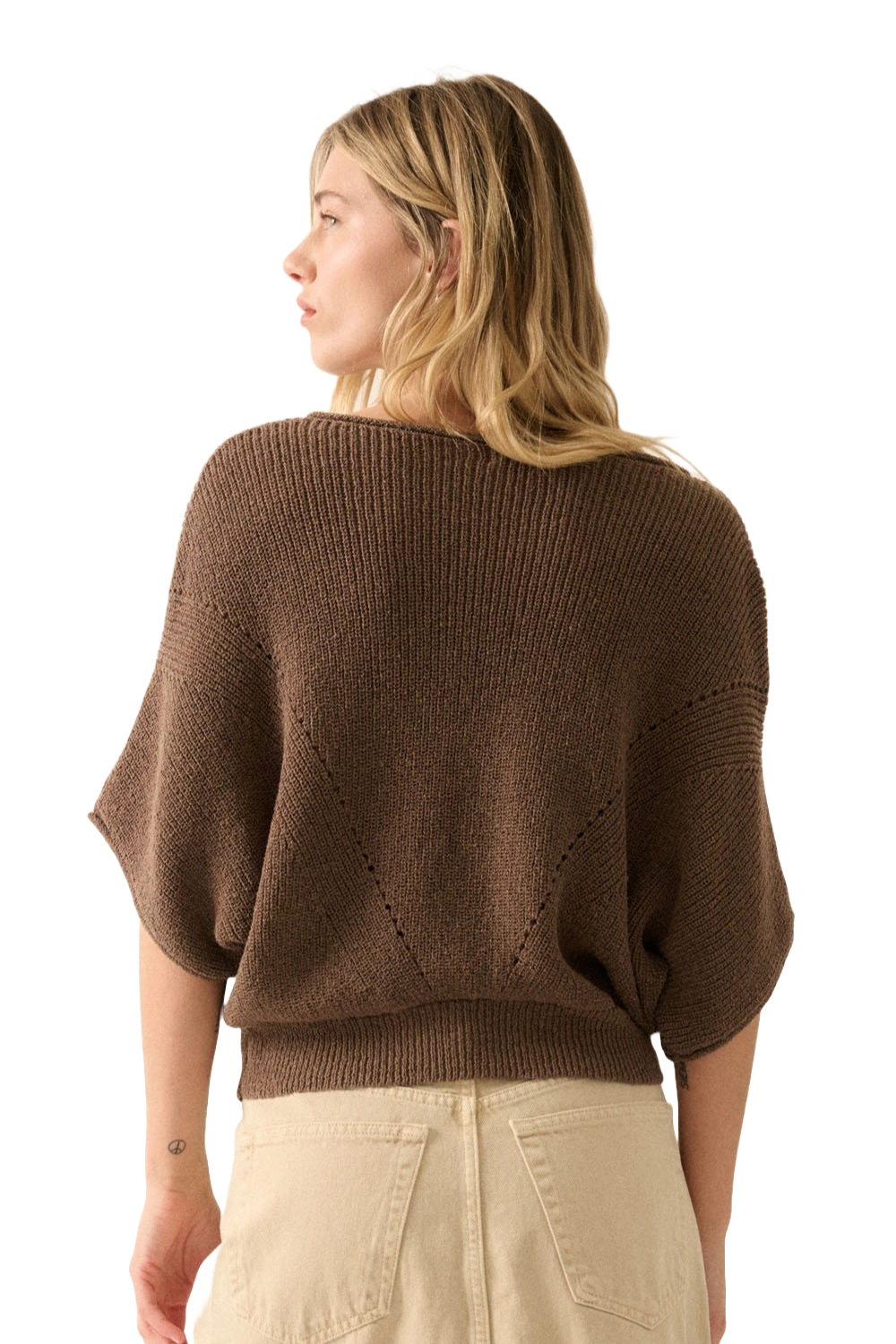 Promesa Espresso Solstice Pointelle Knit Sweater | Soft‑Brown Twilight Weave - Image 7