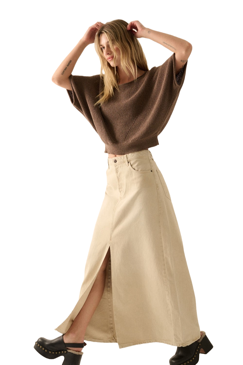 Promesa Espresso Solstice Pointelle Knit Sweater | Soft‑Brown Twilight Weave - Image 8