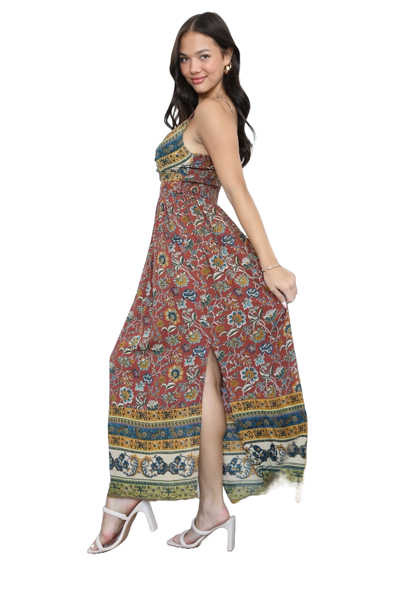 Angie Clay Border Print Twist‑Front Maxi Dress | Sun‑Baked Mosaic Bloom - Image 4