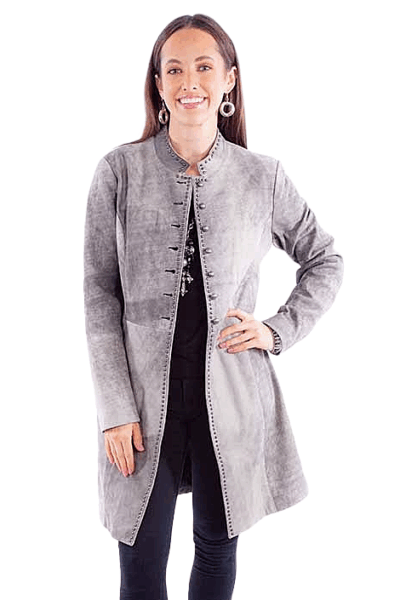 Scully Gray Genuine Leather Coat with Mandarin L1098