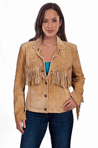 Old Rust genuine suede fringed jacket with hand‑laced detailing and contrast stitching.