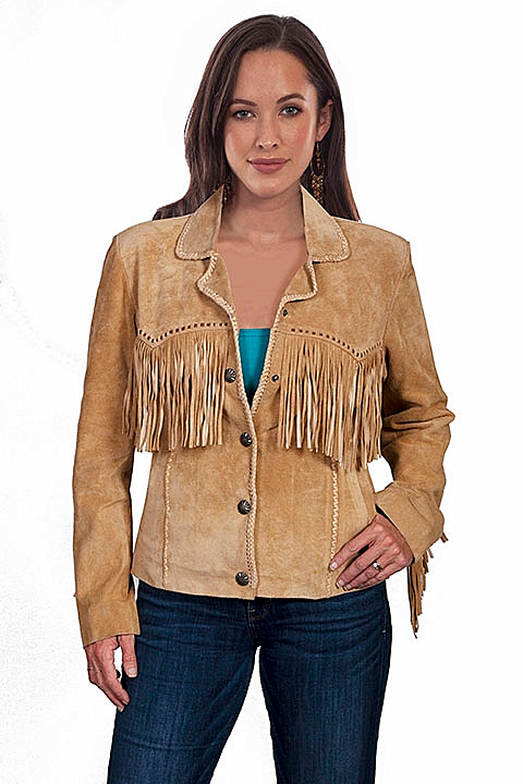 Old Rust genuine suede fringed jacket with hand‑laced detailing and contrast stitching.
