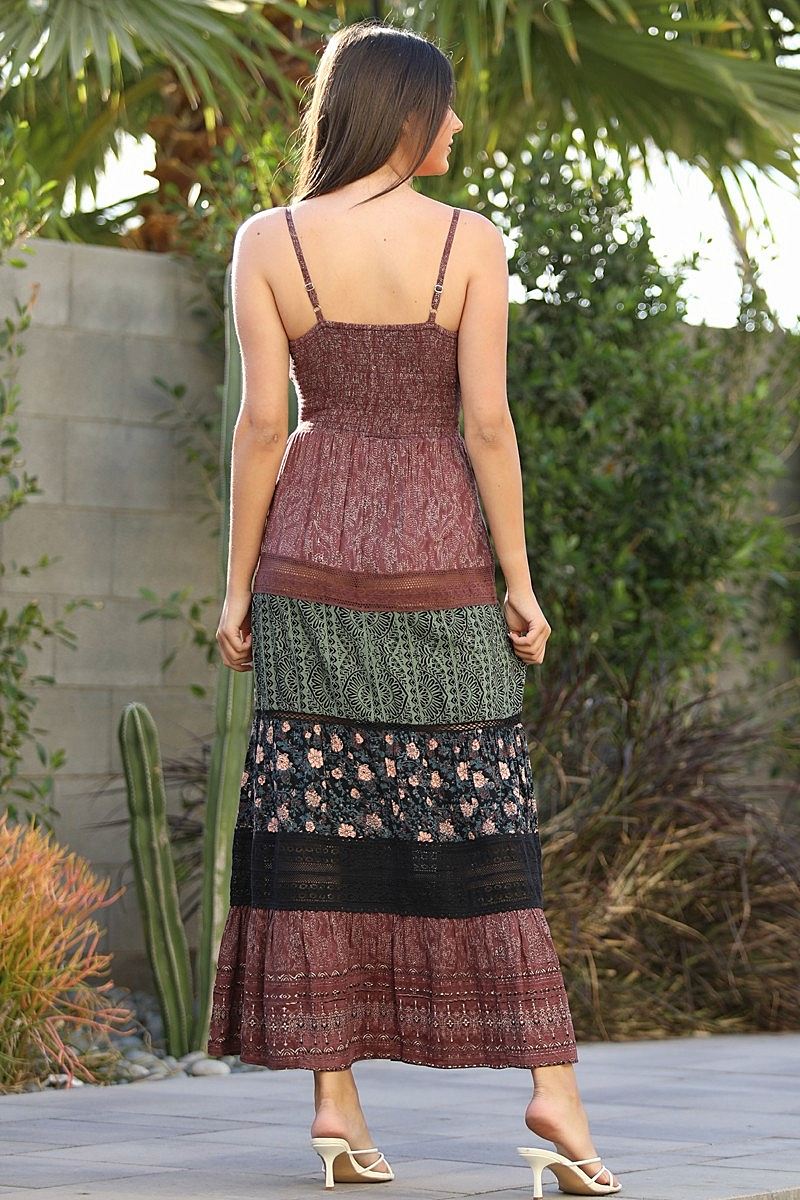 Angie Sage Velvet Moss Twist‑Front Lace Maxi Dress | Wine‑Sage Shadowed Bloom - Image 2