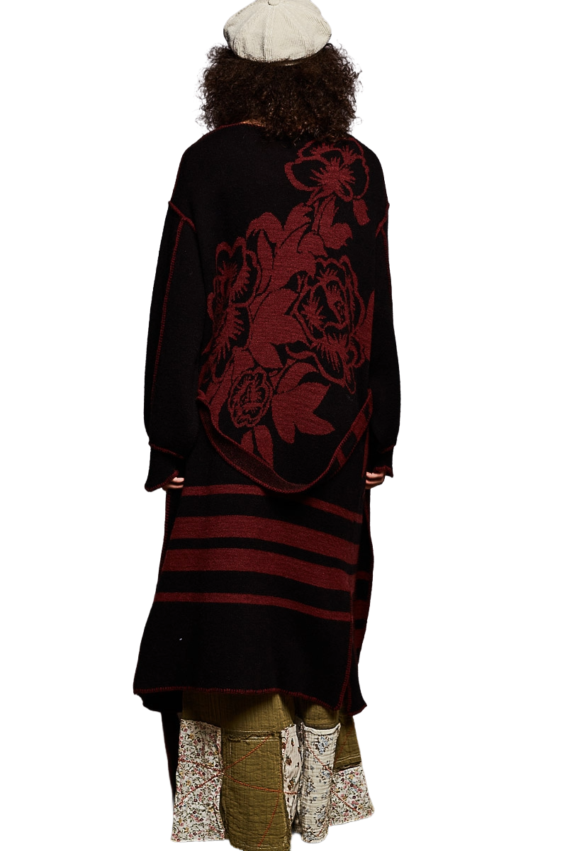 POL Crimson Thistle Belted Long Cardigan | Obsidian‑Bloom Heirloom - Image 2