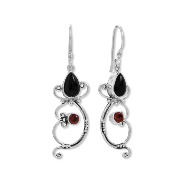 .925 Sterling Silver Black Onyx & Garnet Earrings 66864