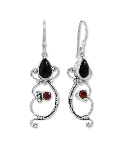 .925 Sterling Silver Black Onyx & Garnet Earrings 66864