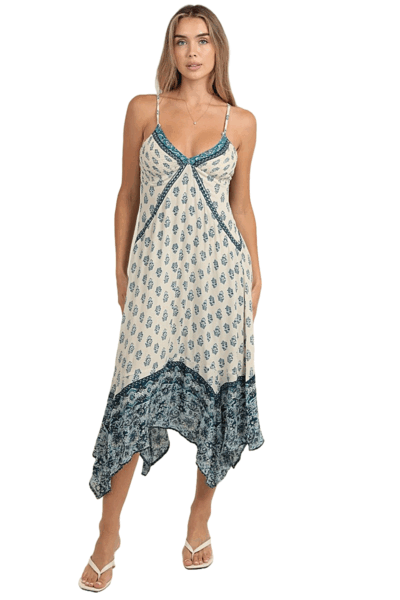 Angie Lapis Blue V Neck Halter Hanky Hem Dress F4K62-FQ62