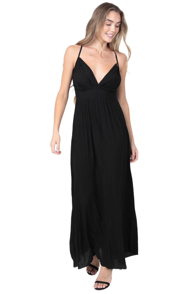 Angie Midnight Stillness V‑Neck Maxi Dress | Black Moon Elegance - Image 2