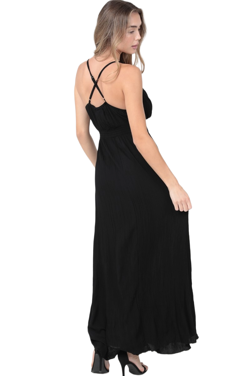 Angie Midnight Stillness V‑Neck Maxi Dress | Black Moon Elegance - Image 3