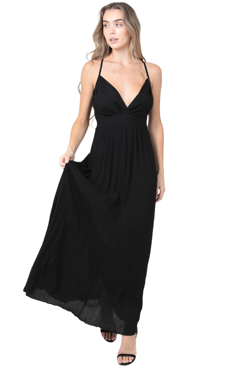Angie Midnight Stillness V‑Neck Maxi Dress | Black Moon Elegance - Image 4