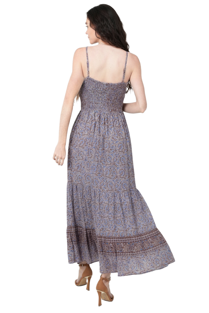 Angie Blue-Sage Paisley Tapestry Rayon Twist-Front Maxi Dress | Celestial Hill Country - Image 3