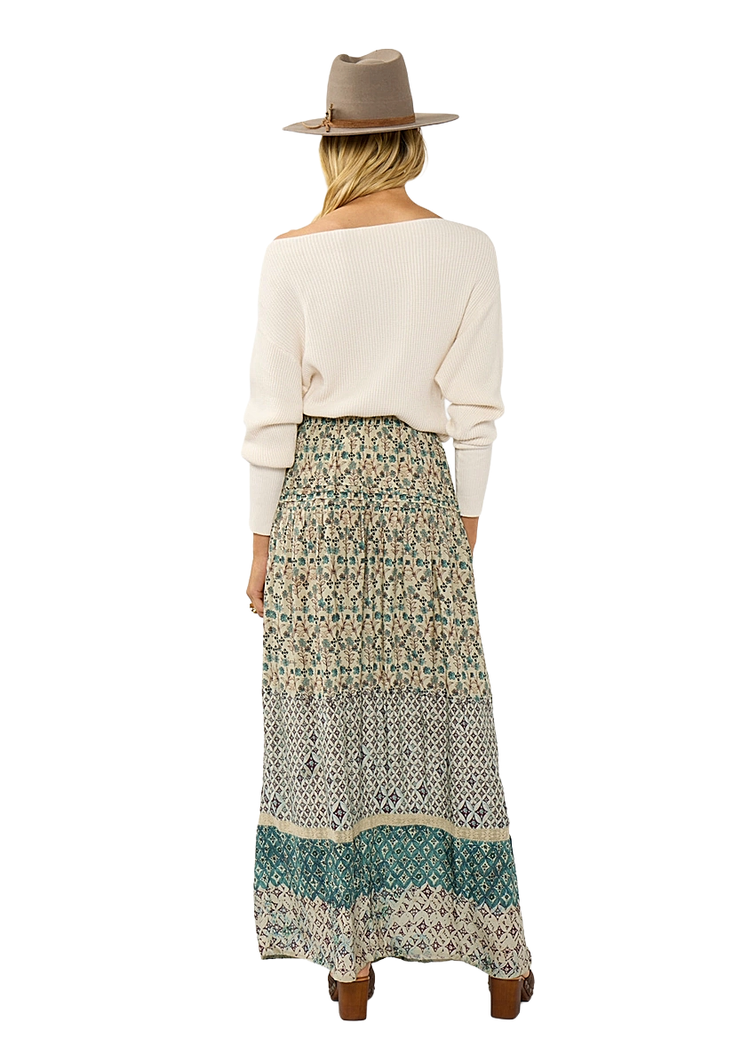 Lovestitch Taupe & Dusty Teal Border Maxi Skirt | Desert‑Teal Reverie - Image 4