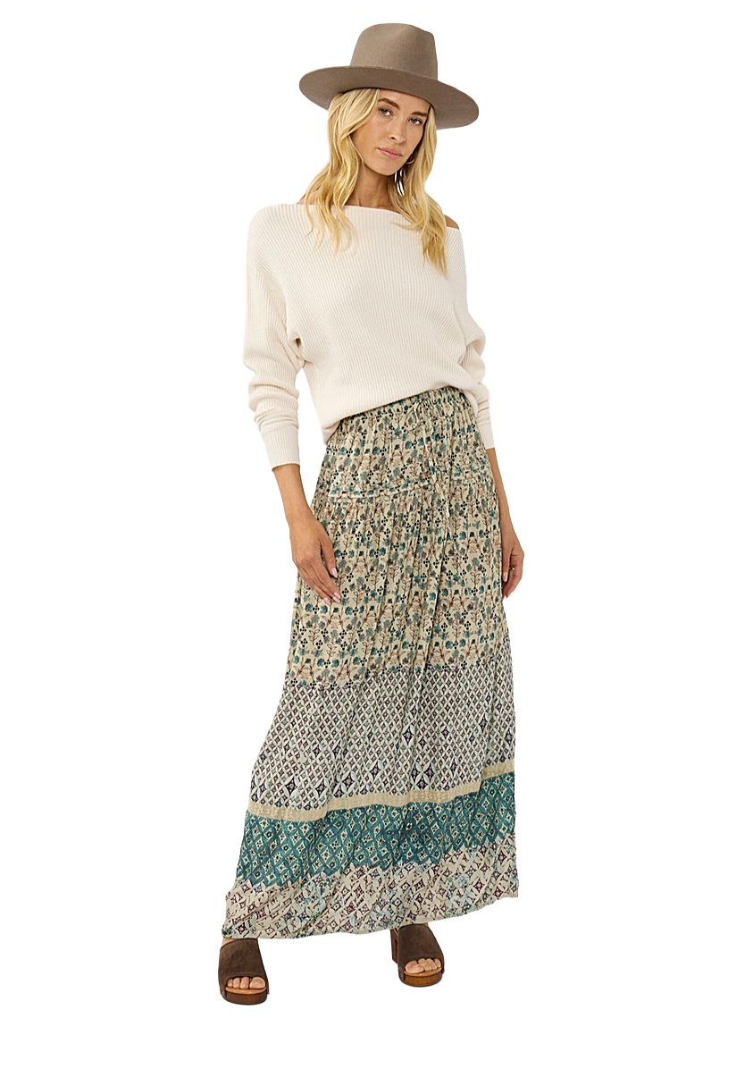 Lovestitch Taupe & Dusty Teal Border Maxi Skirt | Desert‑Teal Reverie - Image 3