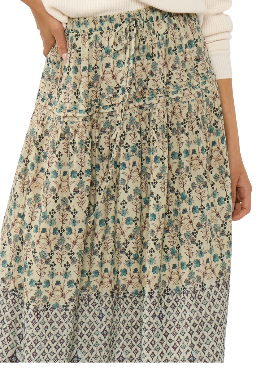 Lovestitch Taupe & Dusty Teal Border Maxi Skirt | Desert‑Teal Reverie - Image 5