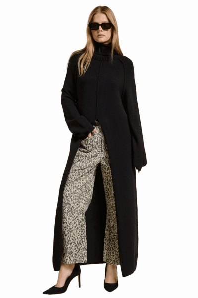 Mimosa Black Turtleneck Split Front Midi Sweater MD4063_C2