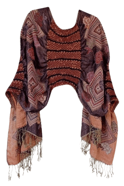 TAN's Desert Bloom Handmade Pashmina Ruffle Shawl W09B