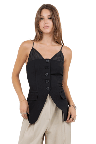 Whiteroom & Cactus Black Button Down Vest T13539-WC